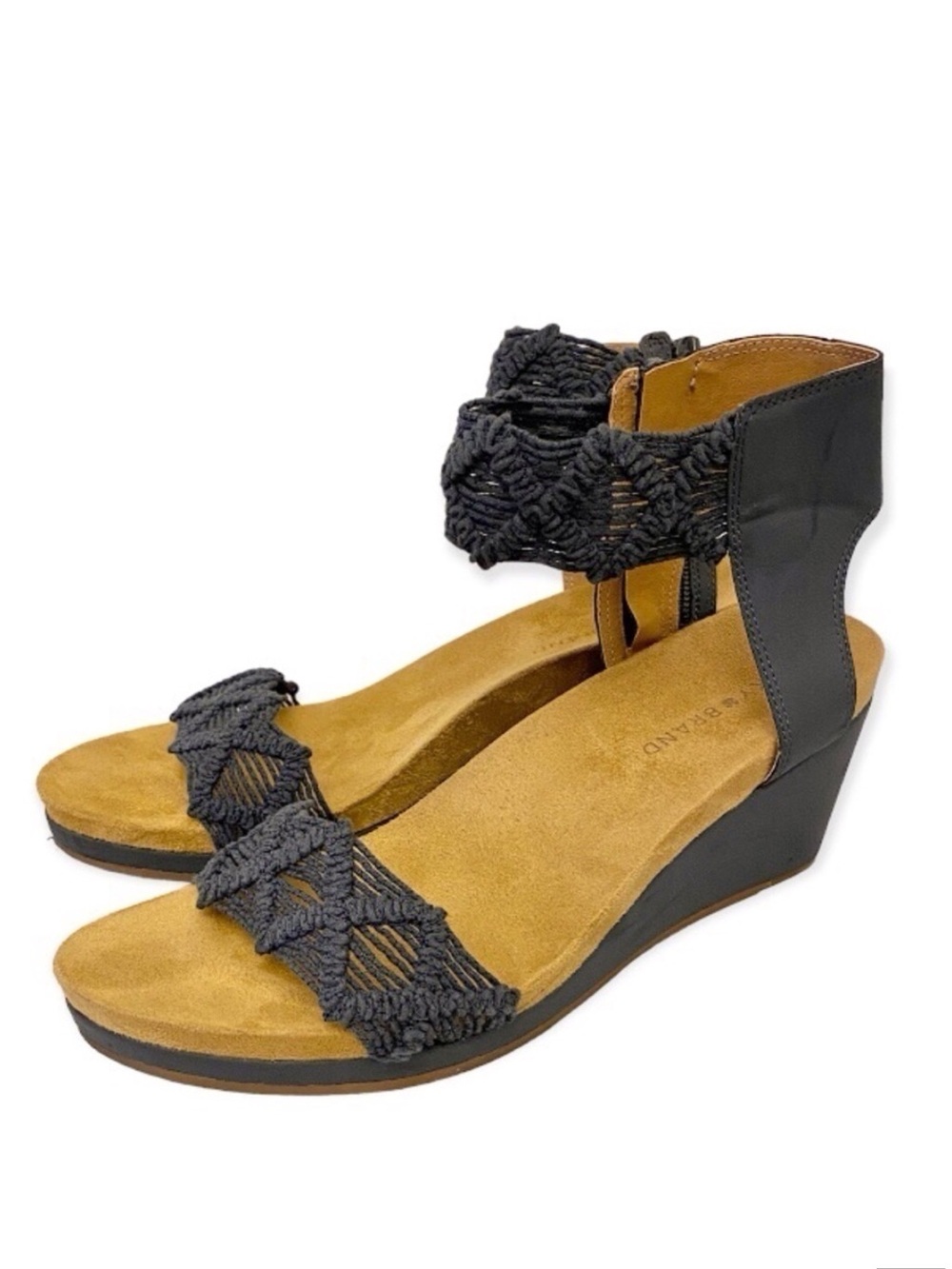 Lucky Brand Kierlo Wedge Sandals Macramé Heels Comfort Shoes Blue Size 9.5